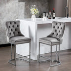 Contemporary Set of 2 Bar Stools with Button-Tufted Back and Studded Trim, Chrome Metal Base - Ideal for Dining Room, Living Room, and Bedroom - image 23