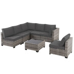 Ainfox 7 Pcs Outdoor Patio Furniture Sofa Set on Sale, Grey Rattan Grey Cushion - image 11