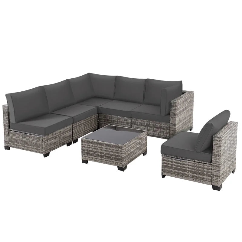 Ainfox 7 Pcs Outdoor Patio Furniture Sofa Set on Sale, Grey Rattan Grey Cushion - image 11