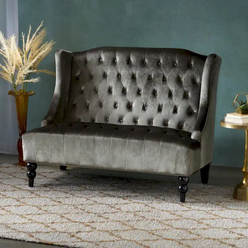 Christopher Knight Home Leora Contemporary Glam Tufted Velvet Wingback Loveseat - image 17