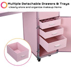 BYOOTIQUE Nail Desk Mobile Station Rolling Makeup Train Case Trolley Cosmetic Manicure Table Mirror 4 Drawers Pink - image 4