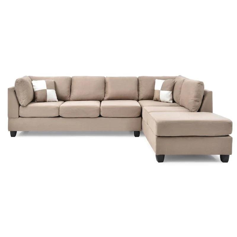 Malone 111-Inch Suede 4-Seater Sectional Sofa with Two Throw Pillows - Dimensions: 111L x 78W x 34H - image 14