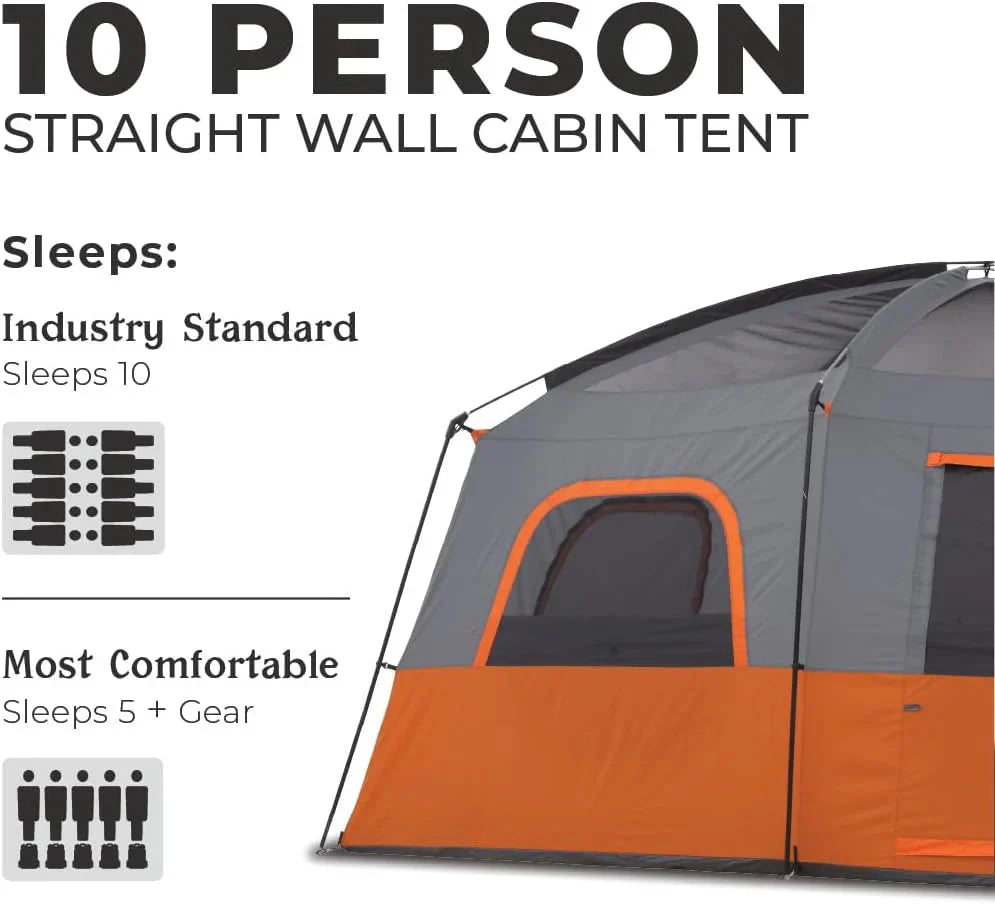 CORE Straight Wall Cabin Tents / 10 Person / 11 Person / 12 Person Large Multi Room Family Tents for Car Camping & Outdoor Adventures - image 14