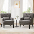 Set of 2 Arm Chair Upholstered Button Tufted Accent Chair with Lumbar Pillow Beige/ Grey/ Light Blue - image 2