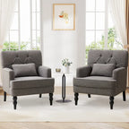 Set of 2 Arm Chair Upholstered Button Tufted Accent Chair with Lumbar Pillow Beige/ Grey/ Light Blue - image 2