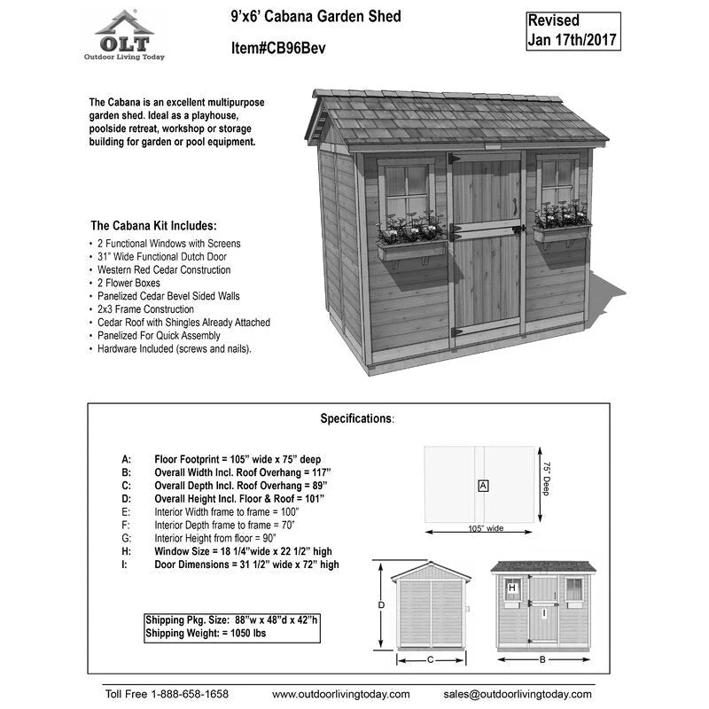 Cabana 9 ft. W x 6 ft. D Wooden Storage Shed - image 4