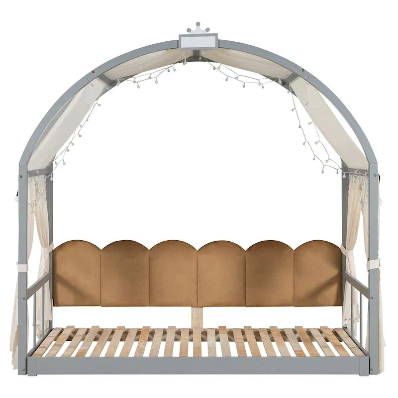 Gray Twin Bed with Arched Canopy and Trundle - image 7