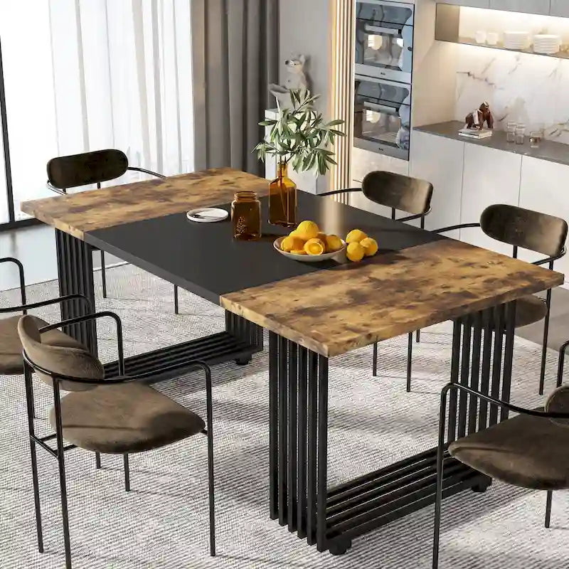 Modern Dining Table with Rectangular Top and Metal Base for 6 to 8 Seating - image 6