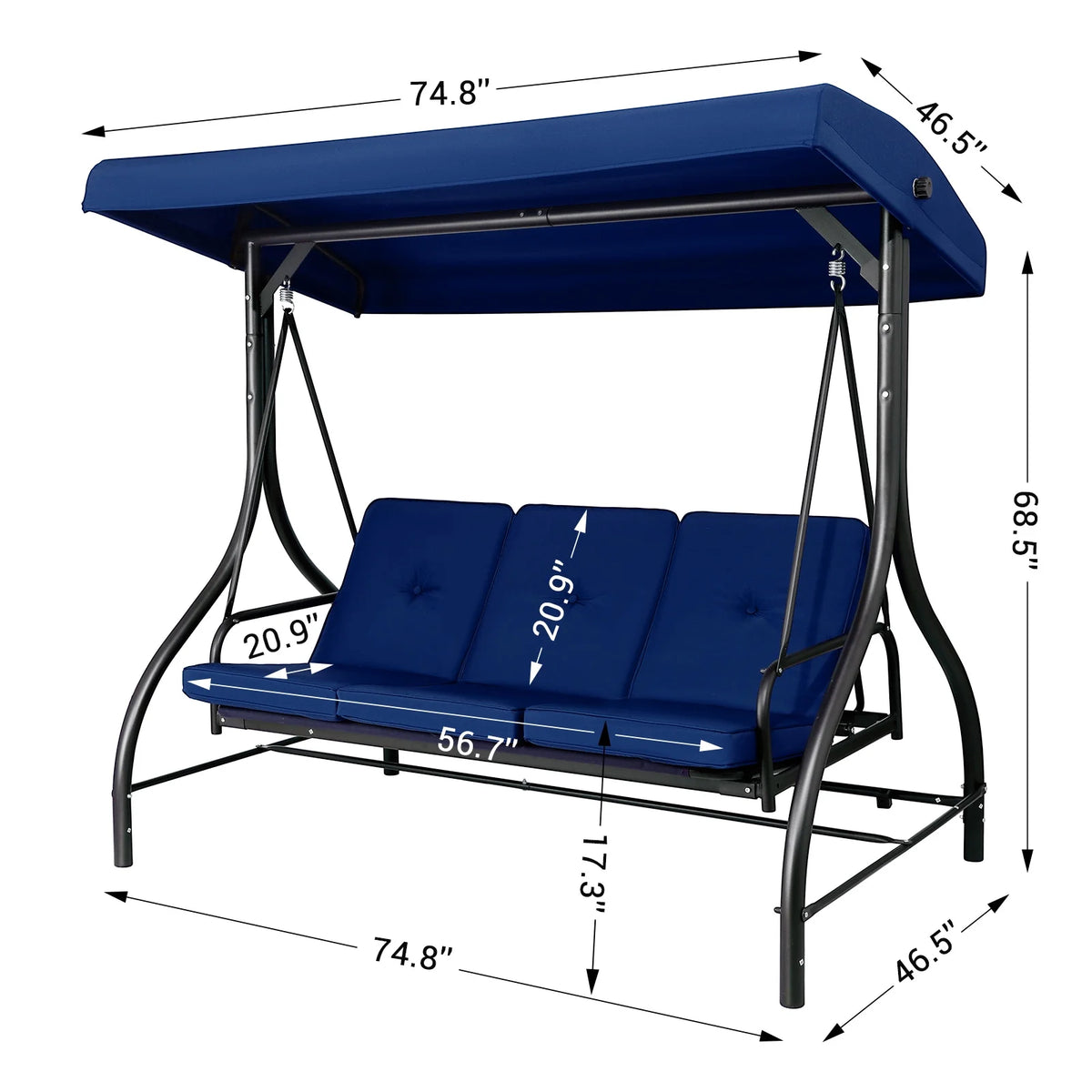 Pirecart 3 Person Patio Porch Swing Outdoor Converting Swing Glider Hammock with Adjustable Canopy, Cushions, Red - image 33