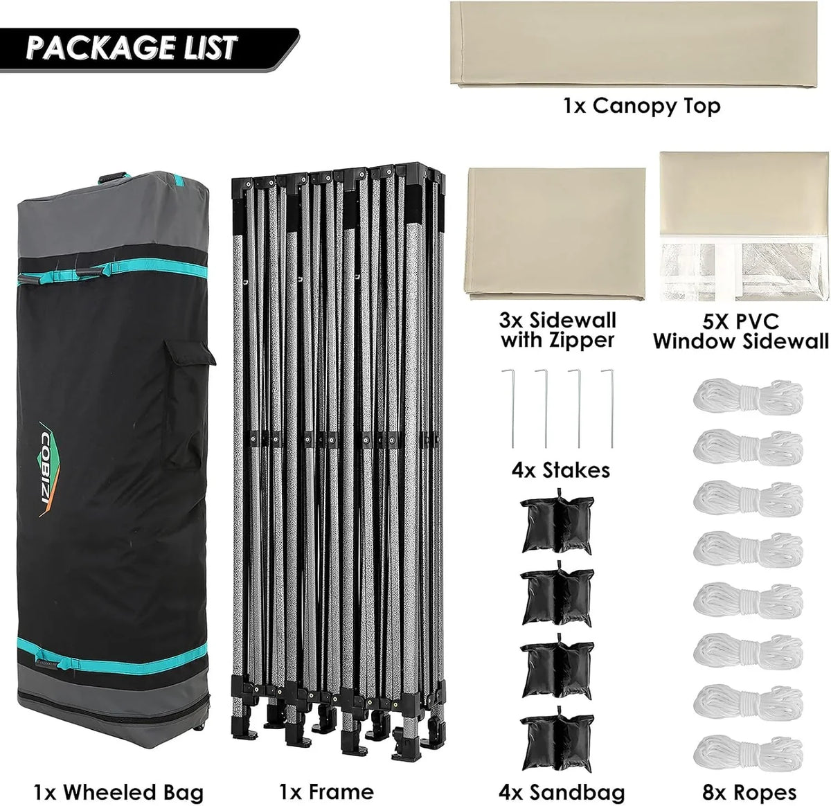 COBIZI 10x20 Heavy Duty Pop up Canopy Tent with 6 sidewalls Easy Up Commercial Outdoor Canopy Wedding Party Tents for Parties All Season Wind & Waterproof Gazebo with Roller Bag,Black(Frame Thickened) - image 193