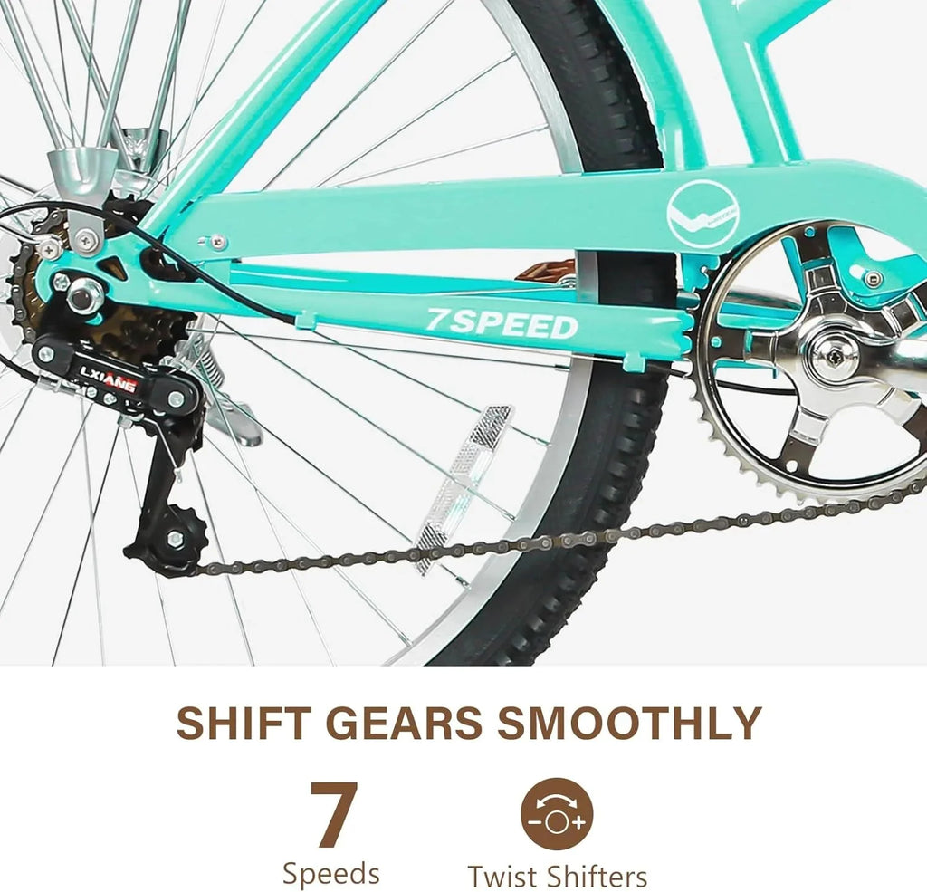 WEIZE Beach Cruiser Bike, 26 inch Commuter Bicycle for Adult Men and Women, 7-Speed/High-Carbon Steel/Front & Rear Fenders, Comfortable City Bikes with Rear Rack or Basket, Ergonomic Upright Design - image 17