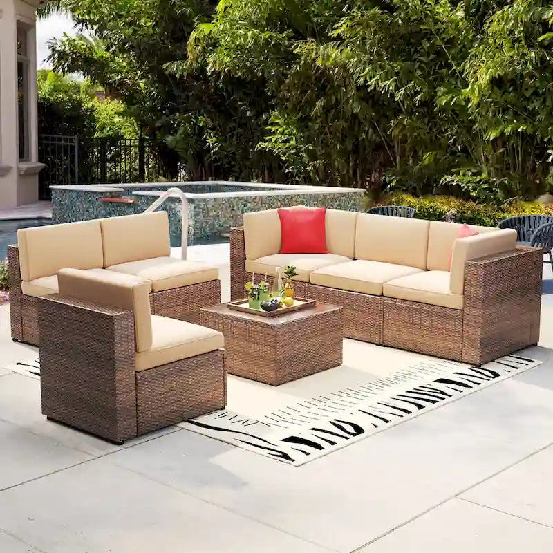 7 Pieces Outdoor Patio Furniture Sets Wicker Sectional Sofa PE Rattan Conversation Sets with Cushions - image 4