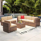7 Pieces Outdoor Patio Furniture Sets Wicker Sectional Sofa PE Rattan Conversation Sets with Cushions - image 4