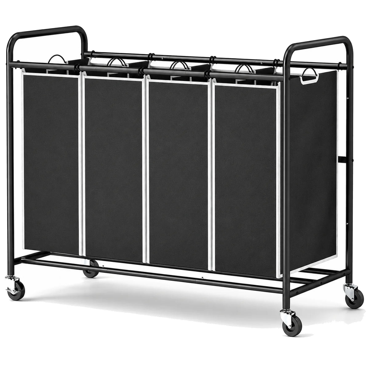 4-Bag Rolling Laundry Sorter Cart, 180L Oxford Fabric Hamper with Removable Bags, Locking Wheels, 100 lb Capacity, Black - image 1