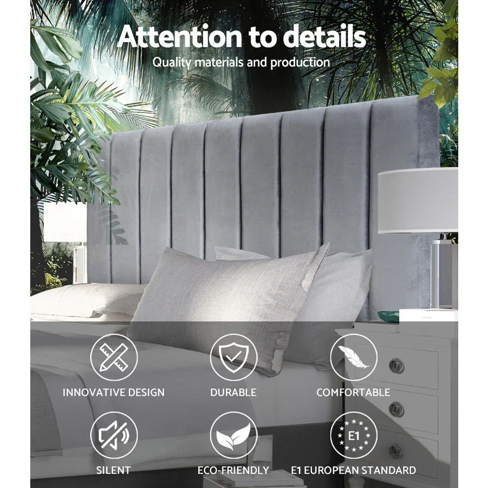 Artiss Bed Head Headboard Queen Velvet - VELA Grey - image 3