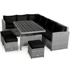 7 Pcs Rattan Patio Dining Furniture Sectional Sofa Set with Dining Table, Ottomans & Cushions - image 58