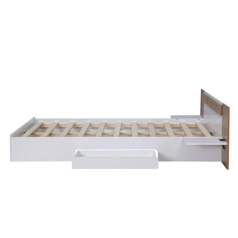 Natural Queen Size Platform Bed with Headboard, Storage Drawers, Shelves, USB Ports, and Outlets - image 7