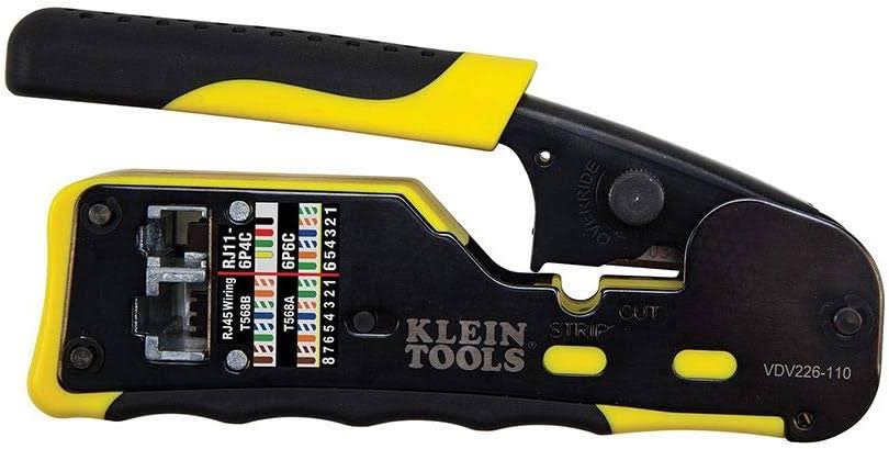 Klein Tools VDV226-110 Ratcheting Modular Cable Crimper / Wire Stripper / Wire Cutter, for RJ11/RJ12 Standard and RJ45 Pass-Thru Connectors - image 1