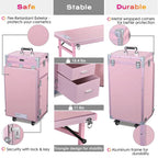 BYOOTIQUE Nail Desk Mobile Station Rolling Makeup Train Case Trolley Cosmetic Manicure Table Mirror 4 Drawers Pink - image 5