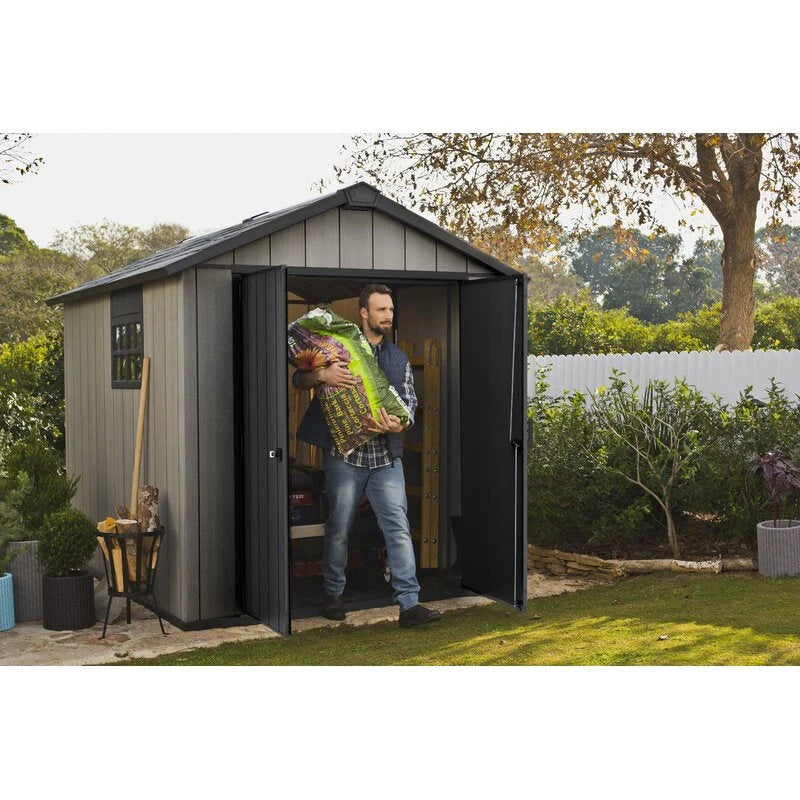 Oakland 7 x 7 FT Rustic Worn Wooden Texture Storage Shed with High Ceiling And Victorian Window - image 10