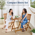 Best Choice Products 3-Piece Acacia Wood Bistro Set, Folding Patio Furniture w/ 2 Chairs, Table - Natural - image 14