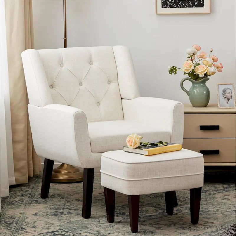 HUIMO Fabric Accent Chair and Ottoman Set - Available in Grey, Beige, Blue, and Dark Teal - image 2