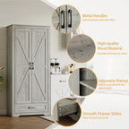 YouTrend 69" Tall Kitchen Pantry,Farmhouse Storage Cabinet with 2 Barn Doors 4 Adjustable Shelves and Large Drawer for Dining Room,Living Room,Bathroom,White - image 14