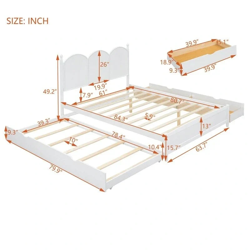 Queen Size Platform Bed with Vintage Headboard - Multifunctional Storage Frame Featuring Twin XL Trundle & 2 Drawers - image 8