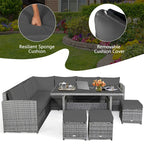 7 Pcs Rattan Patio Dining Furniture Sectional Sofa Set with Dining Table, Ottomans & Cushions - image 53