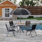 6 Pieces Outdoor Dining Set With Umbrella, Patio Table and 4 Folding Chairs With Umbrella, Garden Patio Furniture Set With Umbrellas, Tempered Glass Top Dining Table - image 5