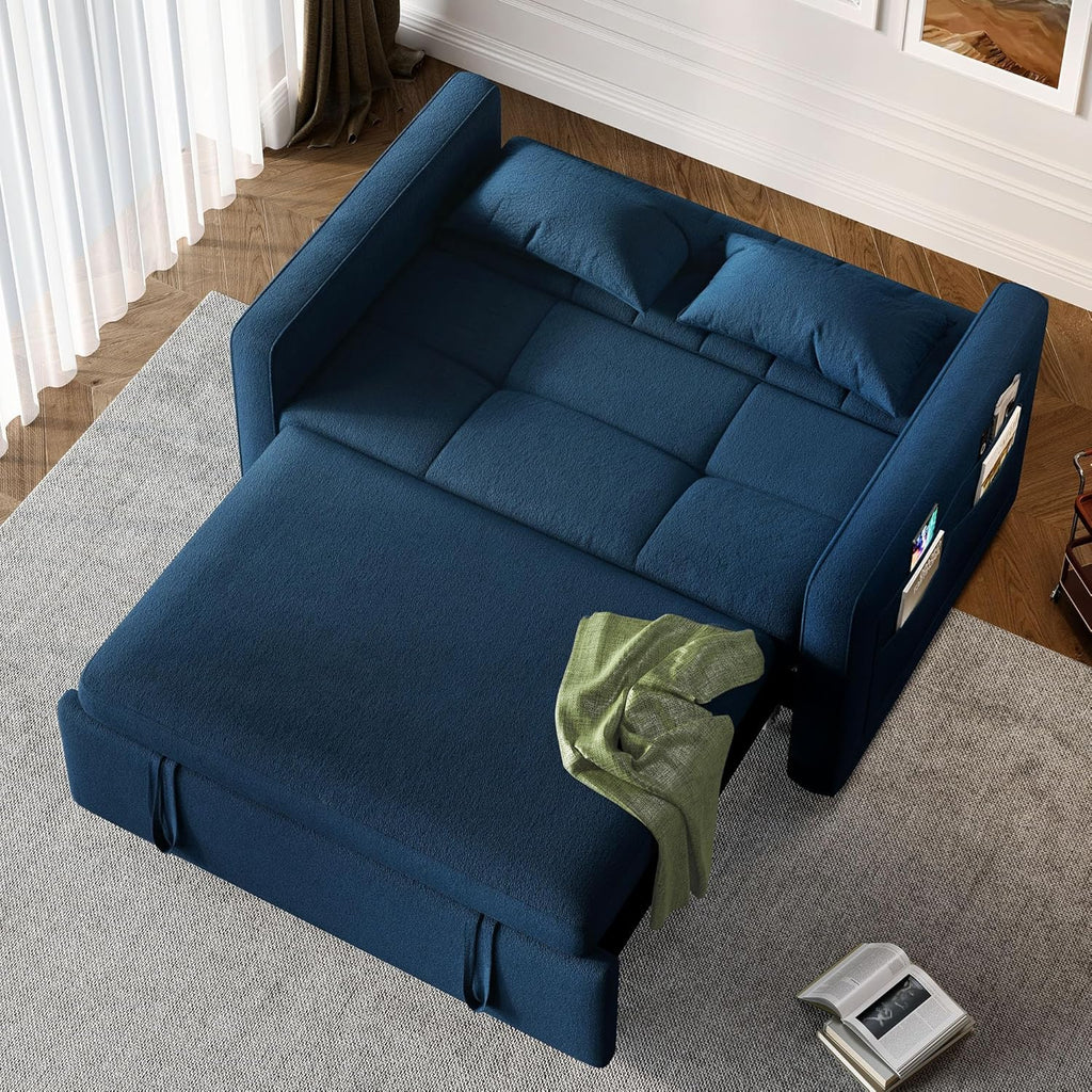 3-in-1 Convertible Sofa Bed, 55" Sleeper Sofa with Pull-Out Bed, Cat-Scratch-Proof Fabric Futon Couch with Adjustable Backrest and Side Pocket, Loveseat for Living Room Apartment, Grey - image 6