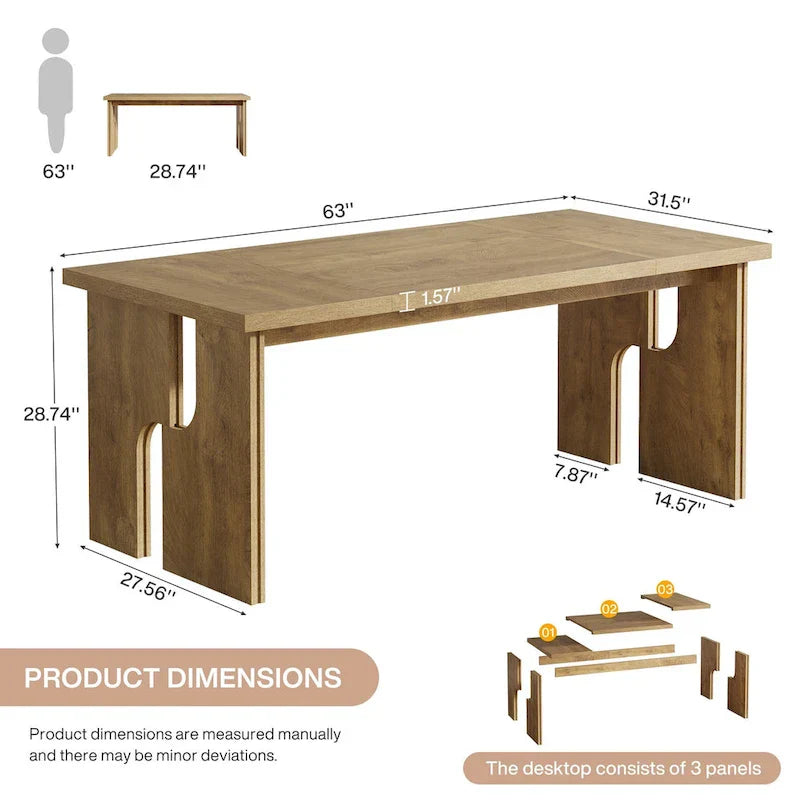 63-Inch Farmhouse Executive Desk with Unique Legs - Industrial Style Office Furniture for Home - image 3