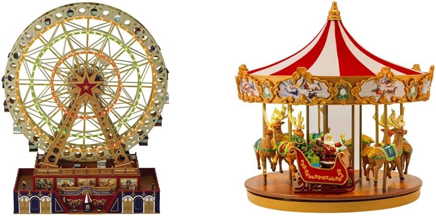 World's Fair Ferris Wheel Musical Animation Indoor Christmas Decor, 15", Gold & Very Merry Carousel Musical Animation Indoor Christmas Decor, 12", Red - image 1