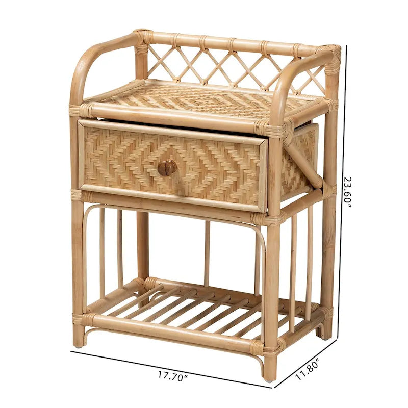 Modern Bohemian Natural Brown Rattan Nightstand with 1 Drawer by Kobie - image 2
