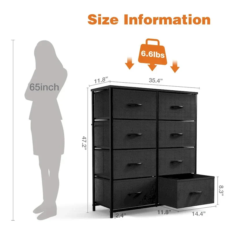 8-Drawer Tall Fabric Dresser with Wood Top and Sturdy Steel Frame - Stylish Bedroom Storage Solution - image 9