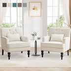 Set of 2 Arm Chair Upholstered Button Tufted Accent Chair with Lumbar Pillow Beige/ Grey/ Light Blue - image 1