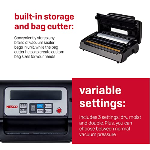 Nesco Deluxe Food VS-12 Vacuum Sealer, 130 Watts, Kit Bags & Viewing Lid - image 3