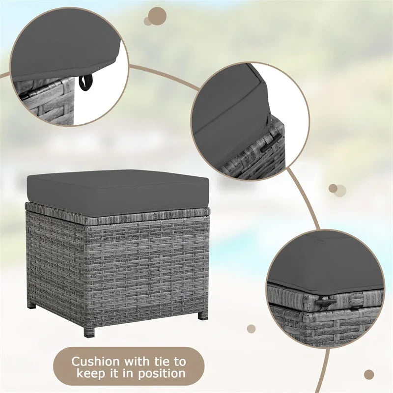 7 Pcs Rattan Patio Dining Furniture Sectional Sofa Set with Dining Table, Ottomans & Cushions - image 54