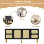 Bohemian Country Wood and Rattan TV Stand Media Console Storage Cabinet - Dimensions: 16.9" x 64.9" x 28.3" - image 5
