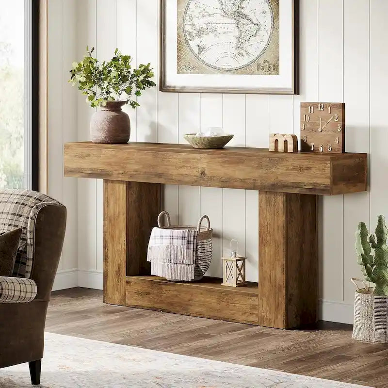 63-Inch Brown and Gray Slim Wooden Console Table for Entryway - image 3