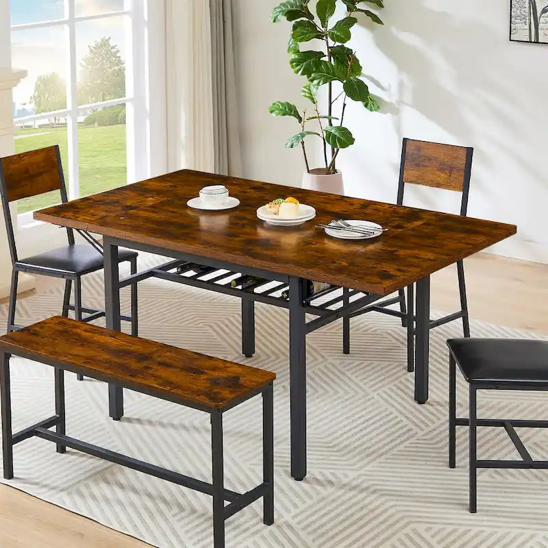 Contemporary Industrial 63.2" Extendable Dining Table with Drop Leaf, Accommodates 6 - image 5