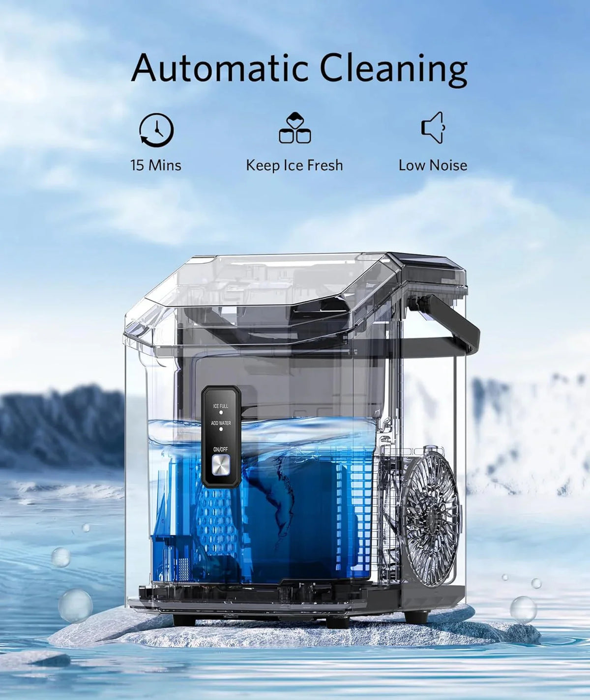 Nugget Ice Makers Countertop, Pebble Ice Makers with Soft Chewable Ice, Ready in 6 Mins, 35lbs/24H, One-Click Operation, Self Cleaning, Portable Ice Maker Machine for Home/Kitchen/RV/Camping - image 4