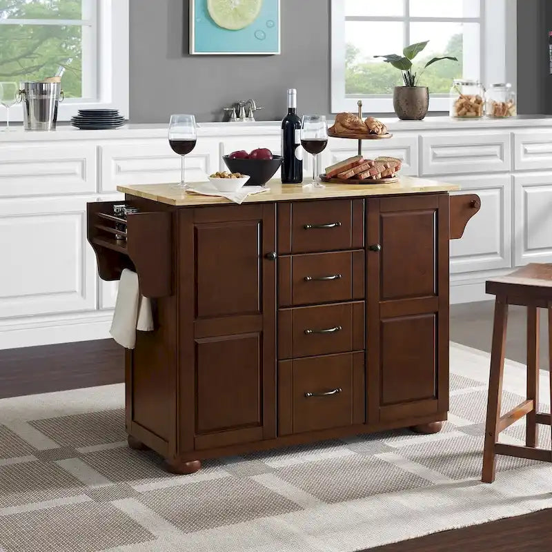 Kitchen Island Cart with Drawers Cabinets and Storage Rack on Wheels - image 1