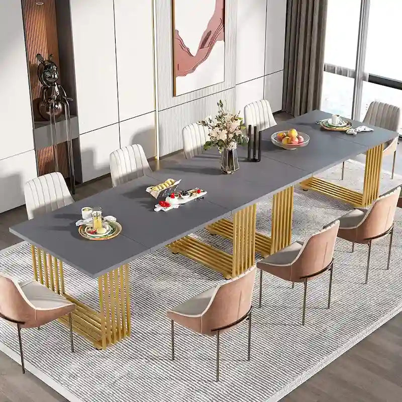 Modern Dining Table with Rectangular Top and Metal Base for 6 to 8 Seating - image 18