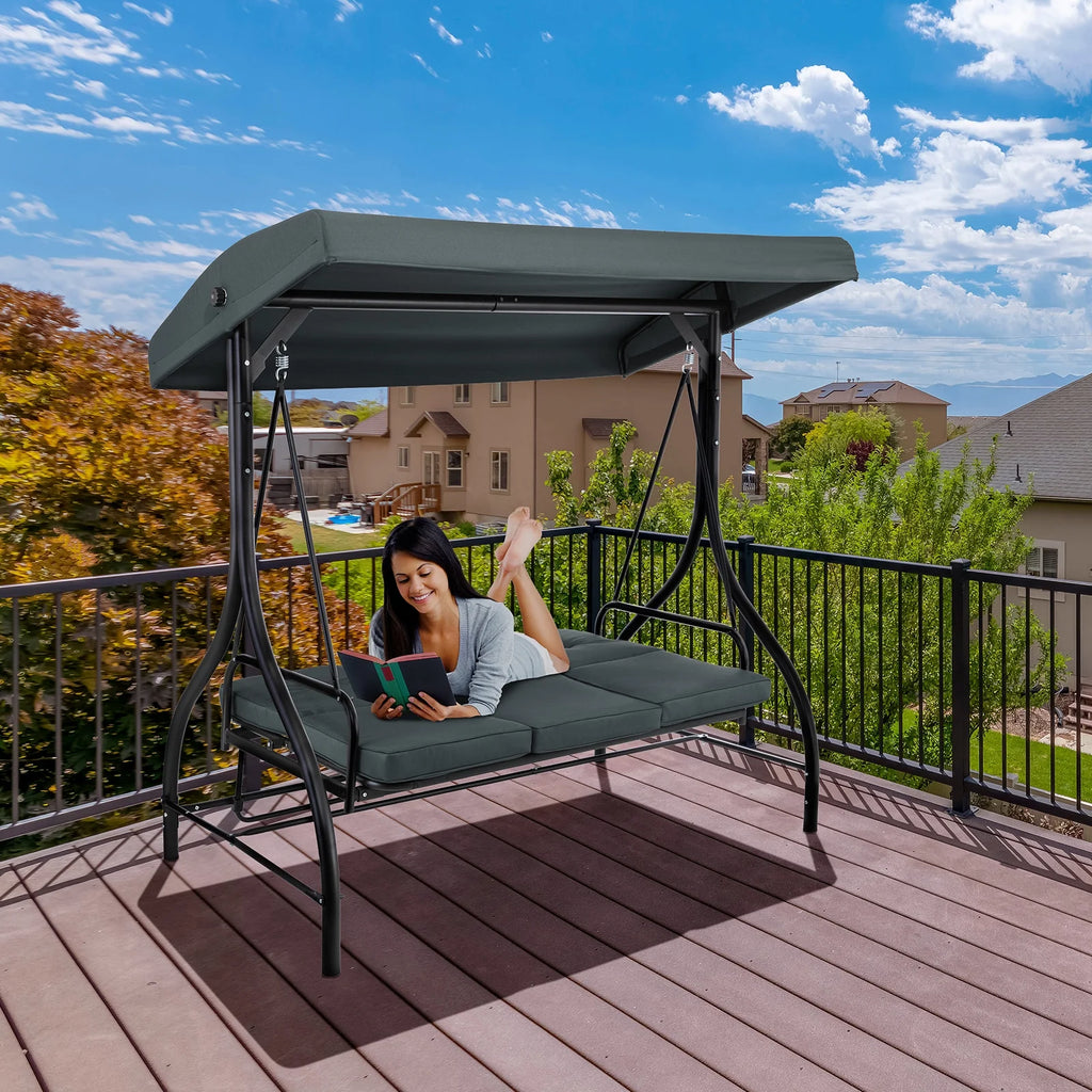 Pirecart 3 Person Patio Porch Swing Outdoor Converting Swing Glider Hammock with Adjustable Canopy, Cushions, Red - image 25