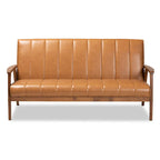 Nikko Tan Faux Leather Sofa with Walnut-Finished Wood Accents - image 4