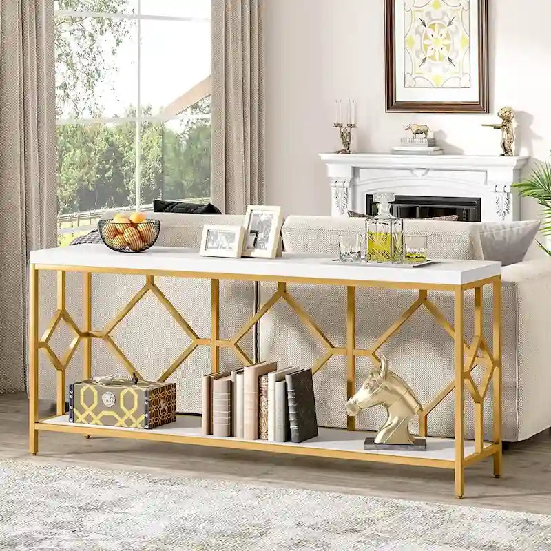 70.9-Inch Industrial Sofa Console Table with Open Storage Shelf - Extra Long Narrow Entry Table for Behind Couch - image 4