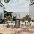 Patio Furniture Set 3-Piece Outside Bistro Set Handwoven Rattan Wicker Chairs with Waterproof Cushions Tempered Glass Table Outdoor Conversation Set for Porch Brown & Light Grey - image 4