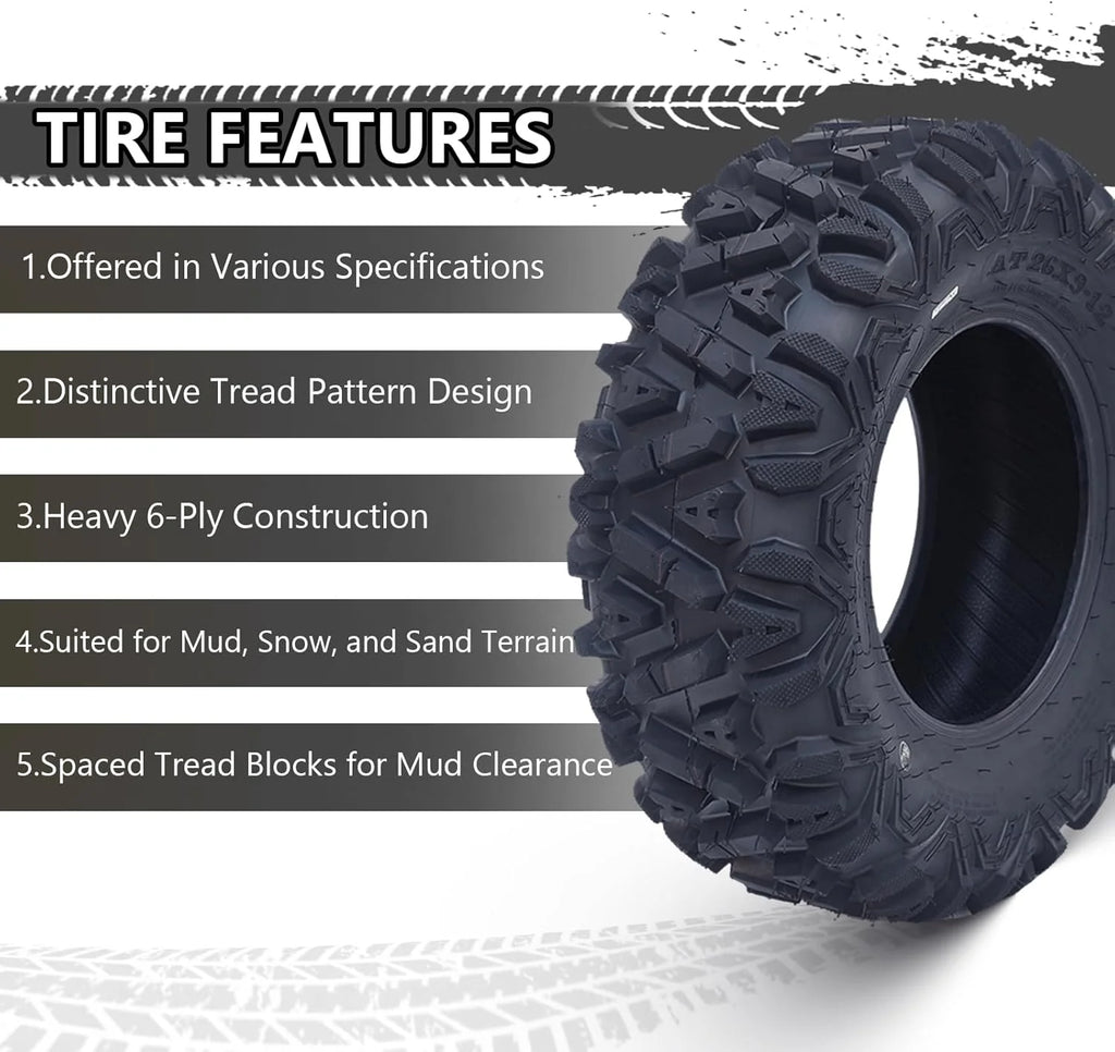 26x12x12 Atv Tires, Set of 2 Atv Tires 26x12-12 6PR, All Terrain Atv/Utv Off-Road Tires, Black - image 10