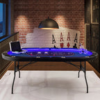 Costway Foldable, USB Ports, LED Lights 10 Player Poker Table, Blue/Black - image 5